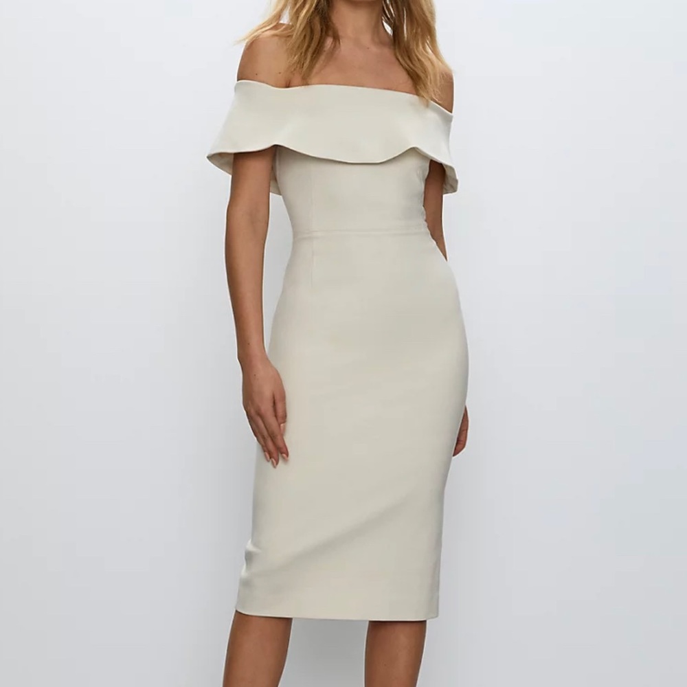 NWT Babaton Aritzia Off The Shoulder Midi Cream/Bone/Oyster Dress